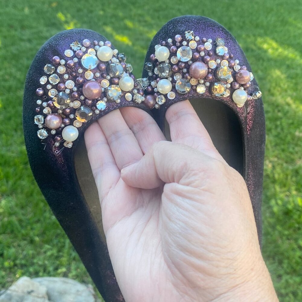 Women's Size 8.5 Purple Satin Ballerina Shoes with Decorative Pearls and Beads - Picture 3 of 7